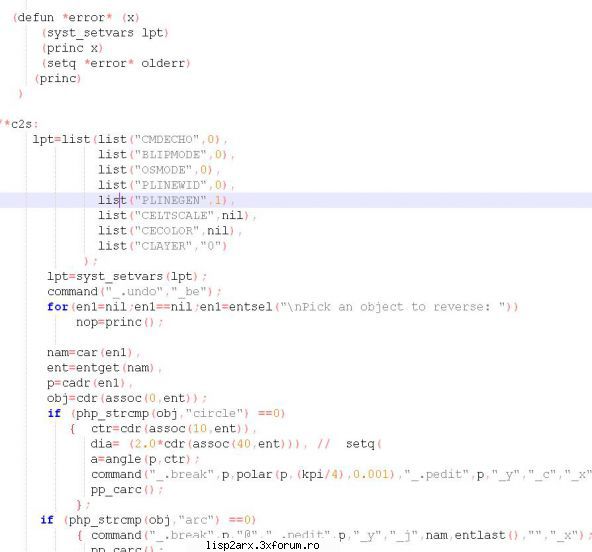 (defun *error* (x)
      lpt)
      (princ x)
      (setq *error* olderr)
     (princ)